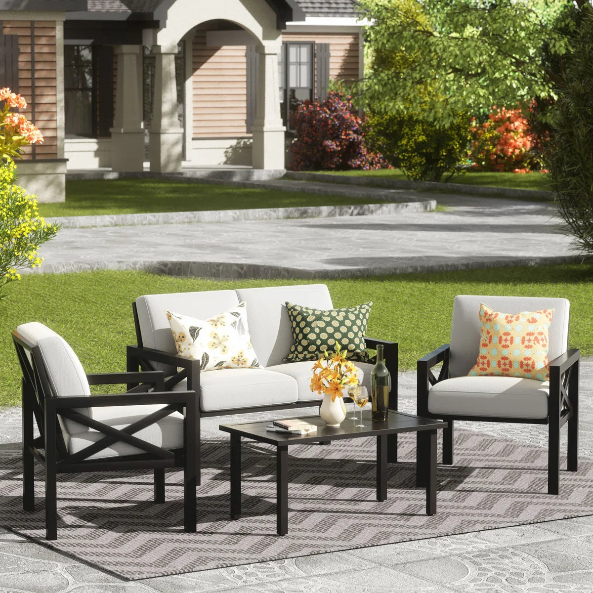 Myrtlene 4 - Person Patio Conversation Sets with Cushions