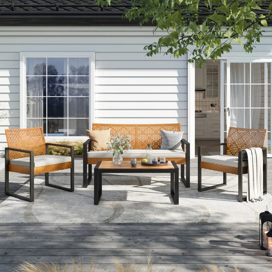 Armantine Darb Stylish 4-Person Wicker Patio Set