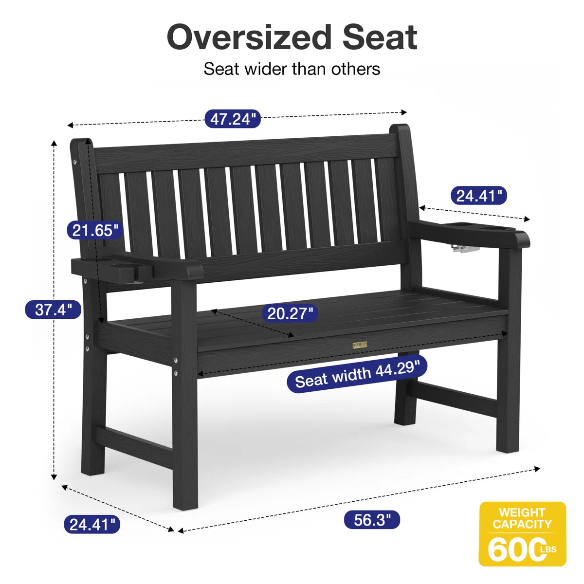 56.3'' All Weather HIPS Outdoor Bench 2-Seat Garden Benches