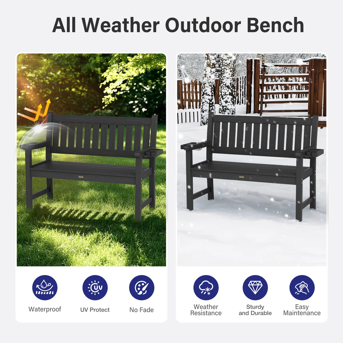 56.3'' All Weather HIPS Outdoor Bench 2-Seat Garden Benches