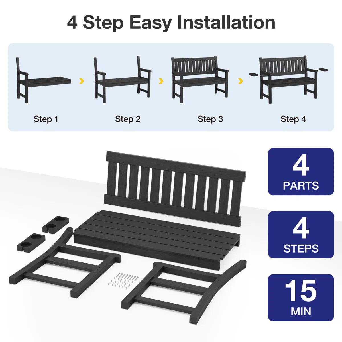 56.3'' All Weather HIPS Outdoor Bench 2-Seat Garden Benches