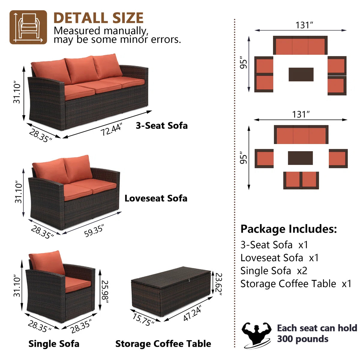 Barrada 5 Piece Rattan Sofa Seating Group with Cushions