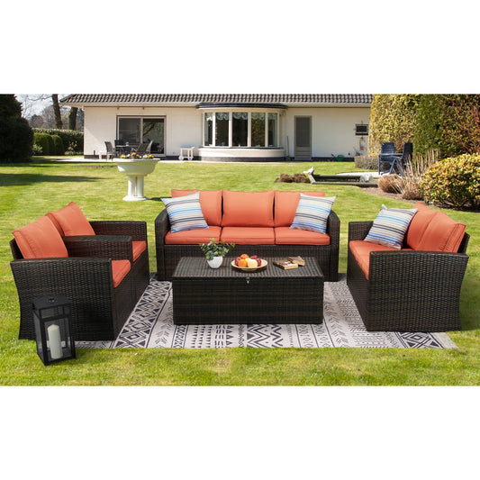 Barrada 5 Piece Rattan Sofa Seating Group with Cushions