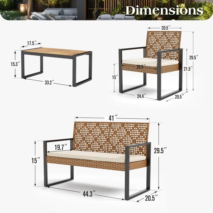 Armantine Darb Stylish 4-Person Wicker Patio Set